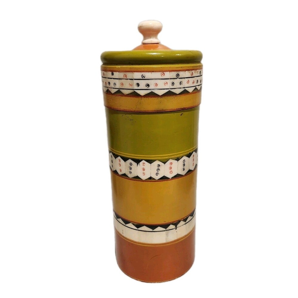 Vintage Tozai Home Lidded Turned Wood & Inlay 12” Jar